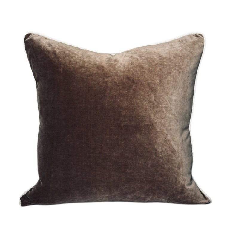 Velor 20 x 20  Pillow - Smokey Topaz Brown Cotton Velvet Pillow - Front