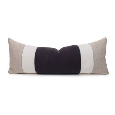 White Linen and Carbon Linen Color Block Stripe Pillow | Decorative ...