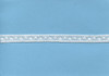 Shown here in white, A narrow insertion lace, ideal for using to attach to ribbon hole lace, beading or edging lace or straight to fabric, a very useful simple pattern which goes well with other laces, 
1 cm wide, 95% cotton 5% nylon, Available in White, Off White and Ecru, Priced per metre
