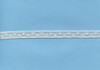 Shown here in ecru, A narrow insertion lace, ideal for using to attach to ribbon hole lace, beading or edging lace or straight to fabric, a very useful simple pattern which goes well with other laces, 1 cm wide, 95% cotton 5% nylon, Available in White, Off White and Ecru, Priced per metre