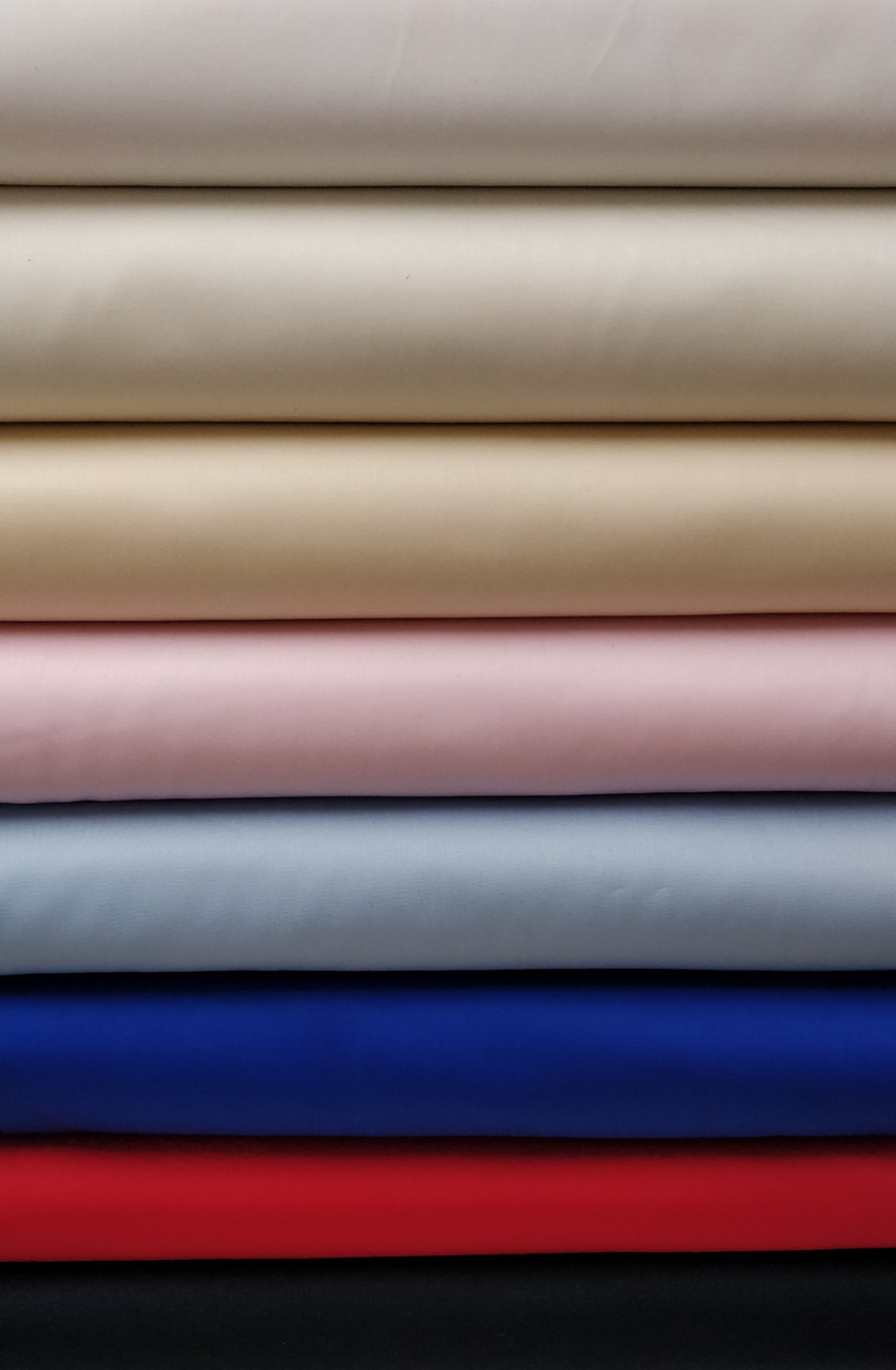 Pima sheen sateen 100% cotton in White, Ivory, Ecru, Pink, Blue, Red, Royal and Navy 112 cm wide Priced per metre, see photos for thread and piping suggestions