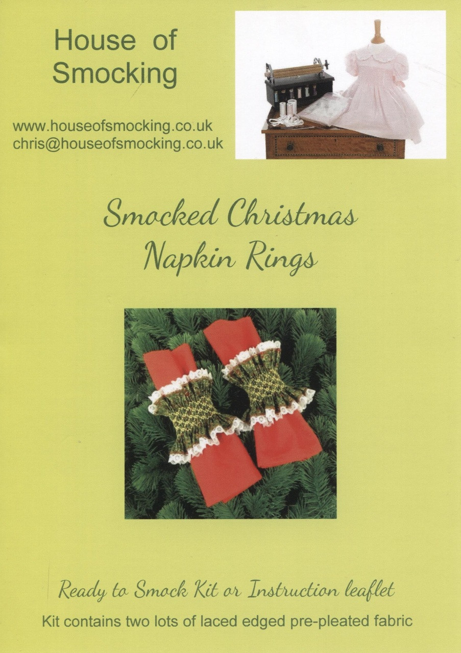 Smocked Christmas Napkin Rings Instruction Leaflet with step by step instructions, smocking design and helpful tips