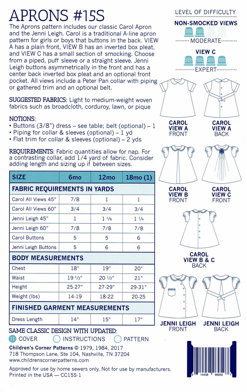 Notions for Aprons 6 month - 18 month