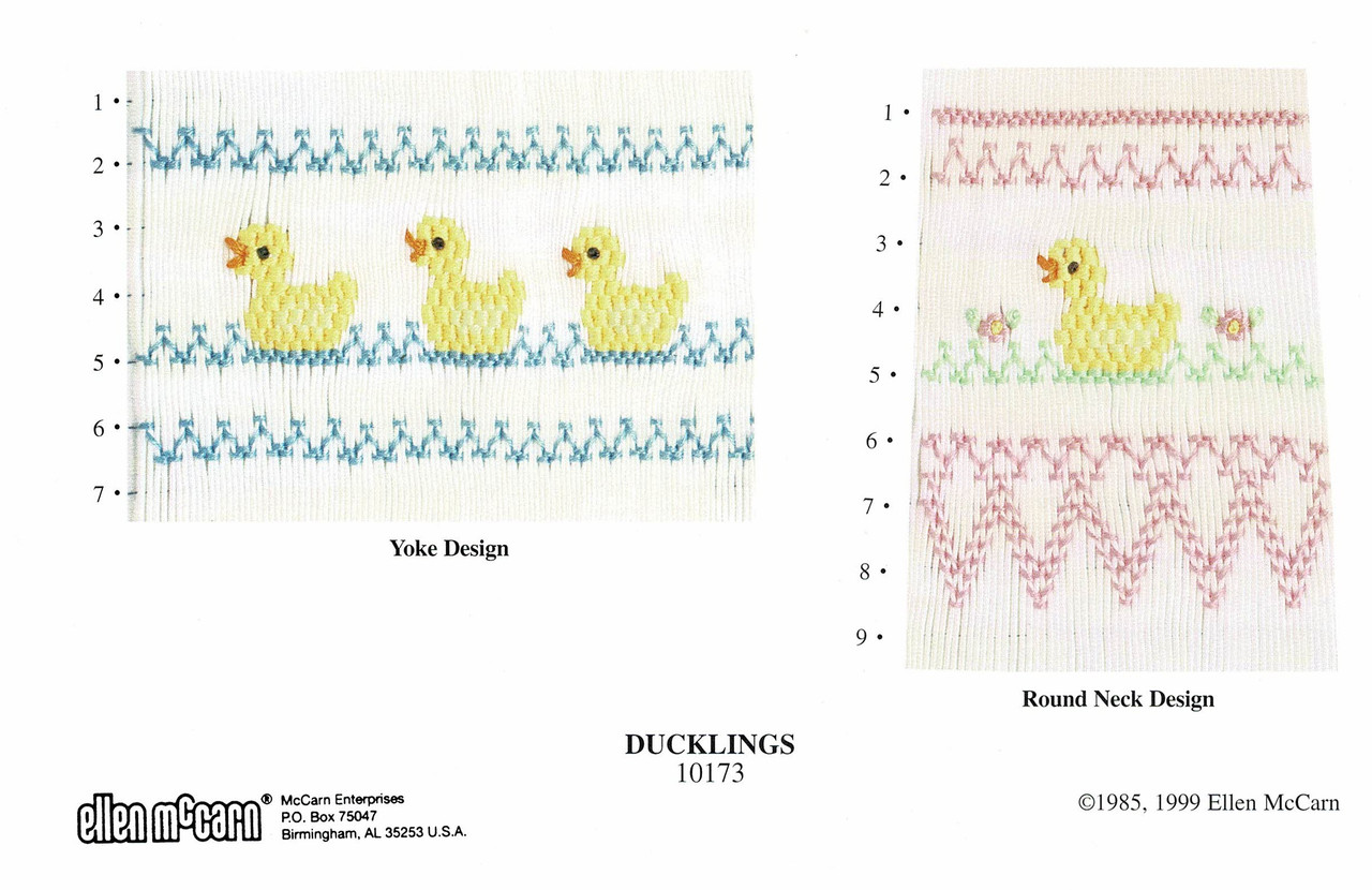Ducklings Smocking plate by Ellen McCarn, A good one for beginners to learn how to stack, suitable for boy or girl and square yoke or round yoke