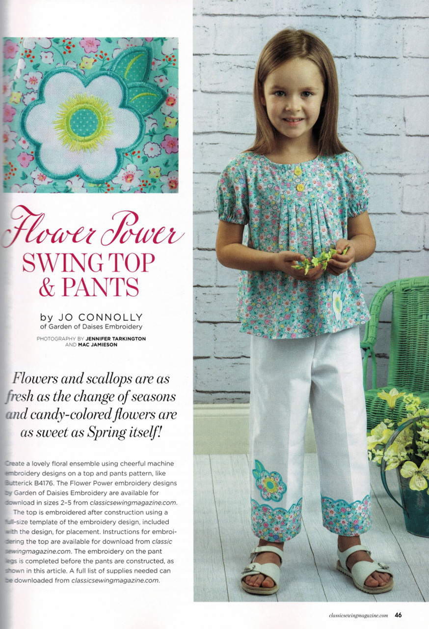 Swing top and appliqued pants in this Spring 2023 issue