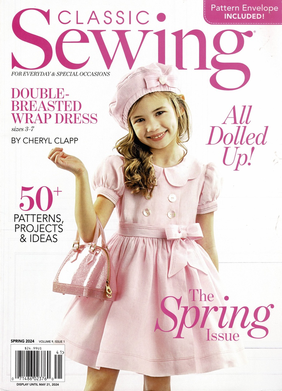 Classic Sewing Magazine Spring 2024, Full of adorable outfits, choose from, Barbie Dress, Bishop gown and bonnet, Smocked dress, 
Shadow work for cute lambs, Picture smocking plates with rabbits on a summer dress, Snails picture smocking plate, Glorious baby dress by Jeannie Baumeister, I love the shark tooth fairy pillow, Plus so much more