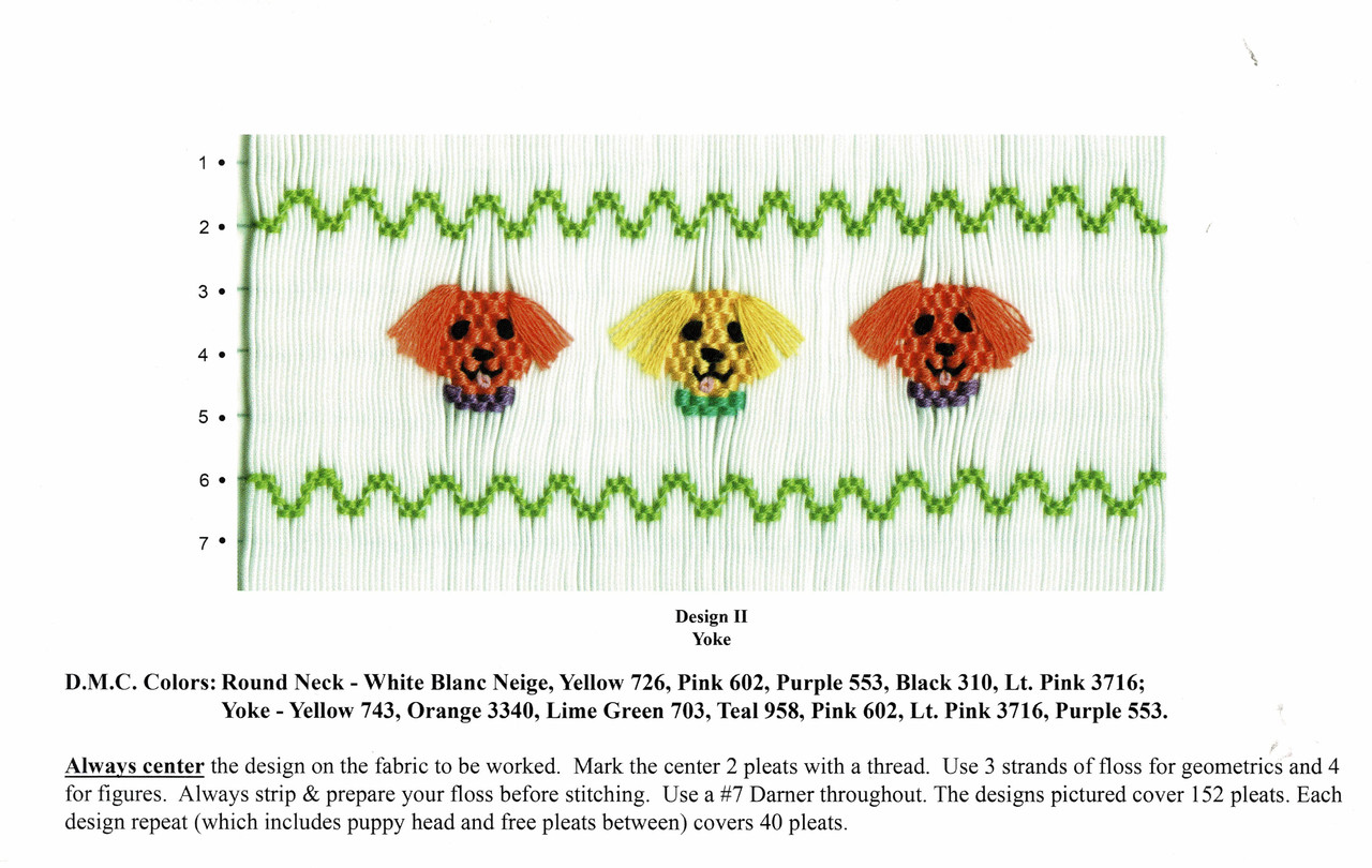 Cute Puppy picture smocking plate by Ellen McCarn, Two variations of colours to inspire, Easy to medium level of difficulty, Ideal for beginners