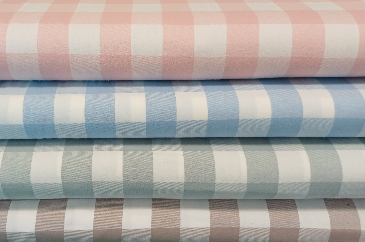 A really lovely soft brushed cotton check, 148 cm wide, Squares are 3.5cm or 1 3/8th inch square, Weight 150gms, Ideal for pyjamas, pants, shirts or dresses, Wash at 30 degrees
Cool iron, do not tumble dry, do not bleach, 