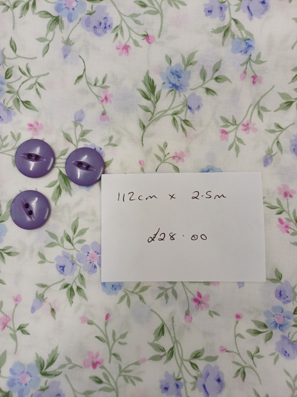 Lilac floral cotton fabric 112cm x 2.5 metres
