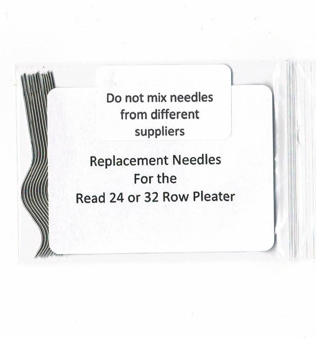 Pack of 12 Replacement Pleater Needles, Suitable for the Read Maxi 24 or Read 32 row pleater, Do not mix these needles with any others, Pleater needles are relatively fragile and will break when the machine is under stress, Therefore, there is no guarantee against breakages or bending 