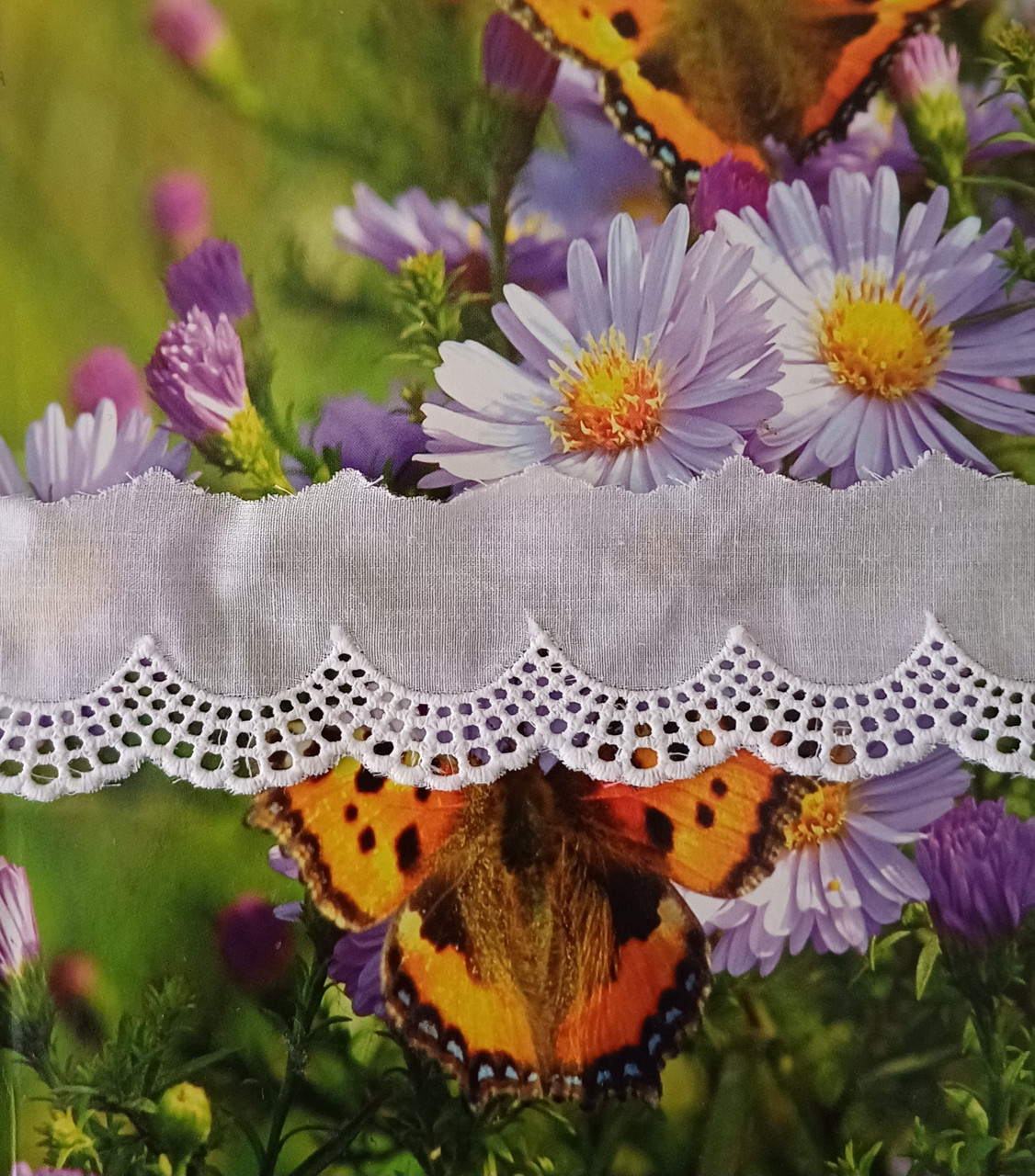 A pretty broderie anglaise trim, 40 mm wide, ideal for petticoats, dresses, cuffs and more, 100% cotton, Wash at 30 degrees, Priced per metre