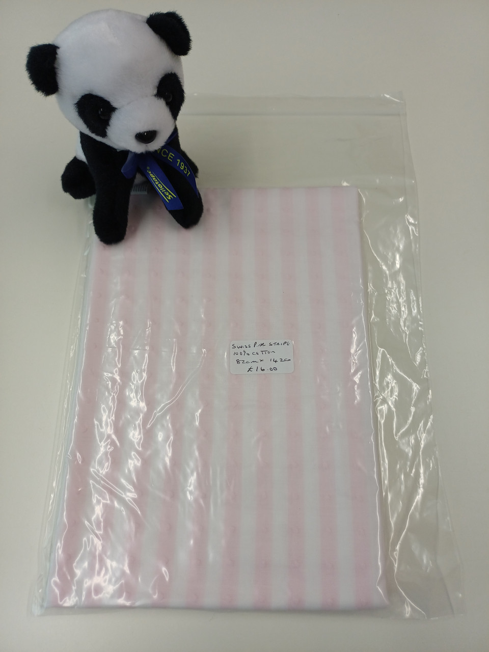 End of roll piece of Swiss pink stripe, 100% cotton, 85 cm x 142 cm, Wash at 30 degrees