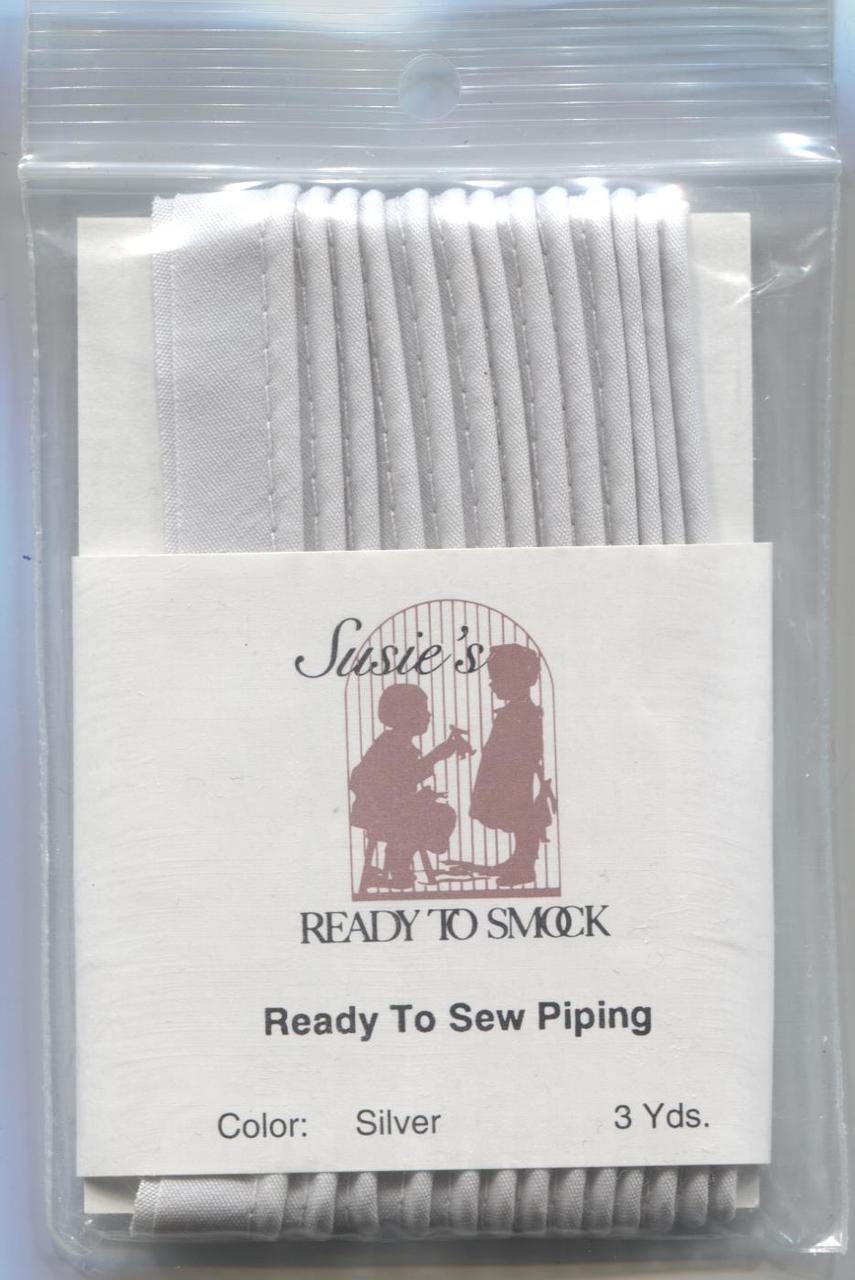 Susie's Ready to Sew Piping is a must for all your sewing projects as it gives that perfect finishing detail, Use it on collars, cuffs and yokes for dresses and boy's smocked shirts or on your craft items, 65% polyester 35% cotton pre-shrunk,
Colourfast 3 yard pack

