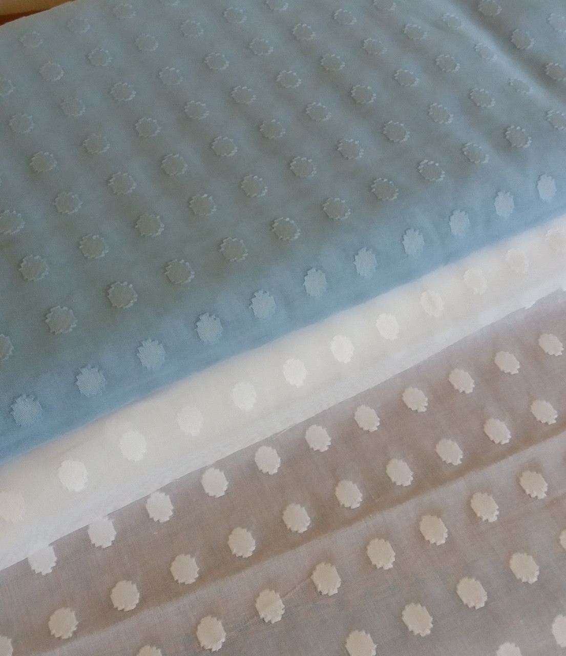 Swiss Etoile 100% Cotton in Blue or White 138 cm wide 