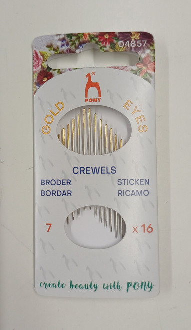 Pack of 16 No 7 Crewel needles by Pony - with gold eye ideal for smocking