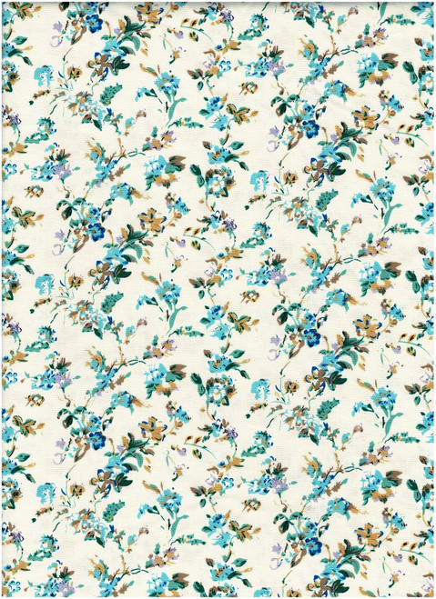 A lovely cream with turquoise flowers 100% brushed cotton fabric,  Would look superb made into dresses or blouses, Would work well with rice imperial broadcloth smocked insert,  146cm wide,  Wash at 30 degrees 
Priced per metre,  Telephone for part metres