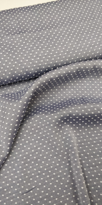 A beautiful quality Swiss plumetis, 100% cotton, In Denim colour with a white cut spot, Use for dresses, blouses etc, Wash at 30 degrees, Priced per metre, See photos for thread and piping suggestions