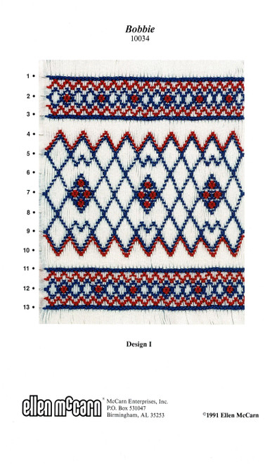 Bobbie smocking plate by Ellen McCarn, Four separate designs to choose from, Some experience needed