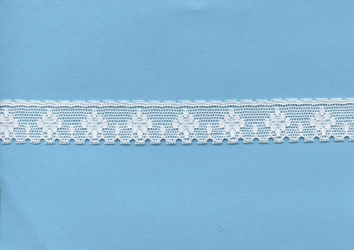 Diamond design edging lace shown in white, off white and ecru. A matching insertion lace and wider edging lace also available