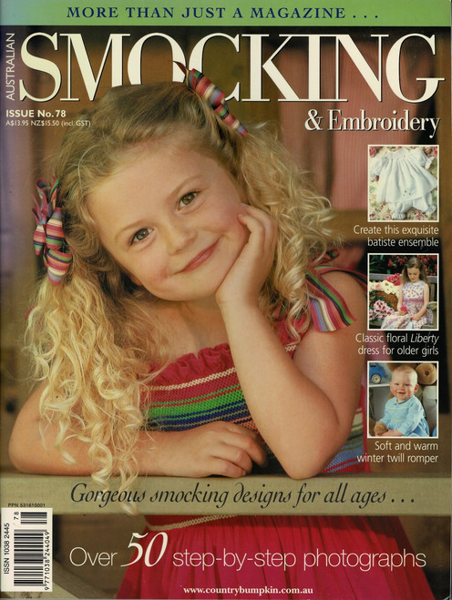 A used but very good Australian Smocking & Embroidery magazine, patterns inside, filled with great smocking projects and more