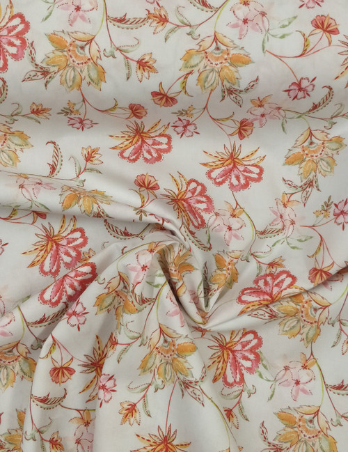 A lovely quality London Lawn, Pretty pink and orange flowers, Ideal for dresses, shirts and more, A crisp fabric that pleats well, 144 cm wide
Wash at 30 degrees, Priced per metre, 