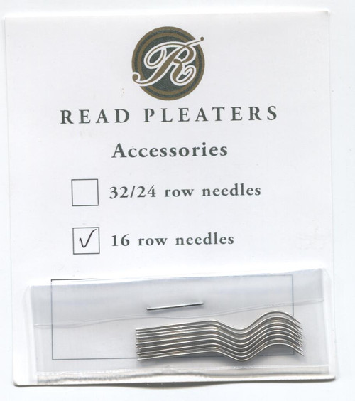 Pack of 12 Read 16 Row Smocking Needles - before opening the pack, compare the curve of your old needle with the new one to check they match
Pleater needles are relatively fragile and will break when the machine is under stress. 
Therefore there is no guaranteed against breakages or bending