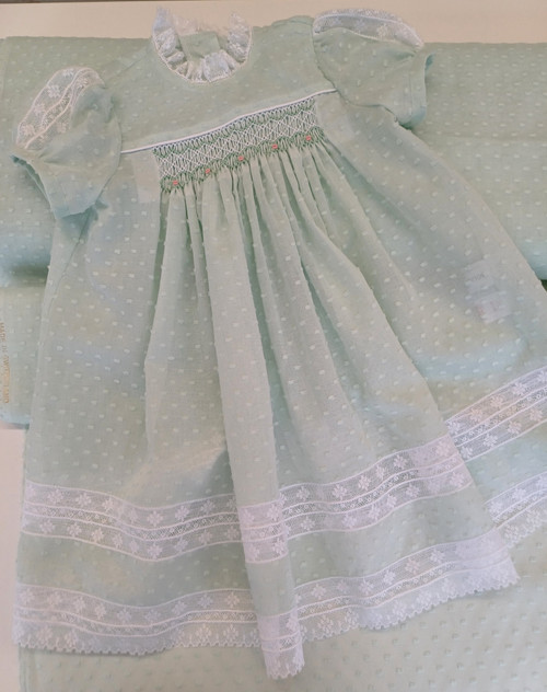 Baby gown made up in the wintergreen Swiss voile