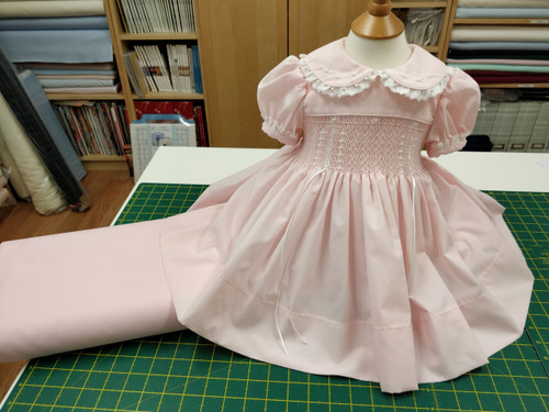 Pink imperial batiste made up using the Chery Williams Baby square yoke pattern and the Myles smocking plate by Ellen McCarn