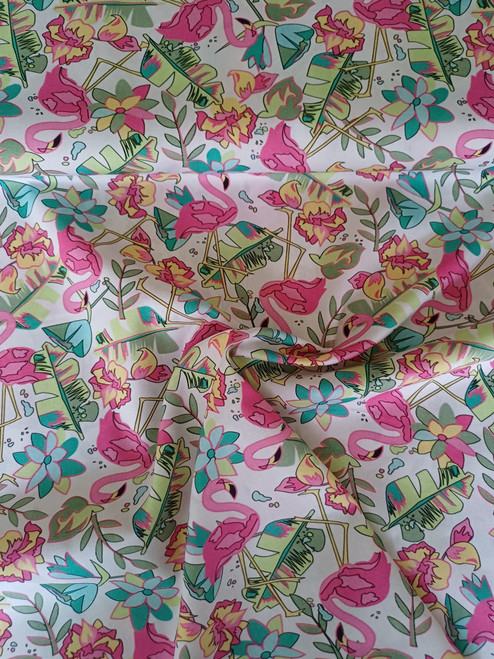 A vibrant pink, green and lemon fabric with fabulous flamingos, This fabric would be amazing for children's party or summer dresses, 100% cotton, 150 cm wide (60") x 1.5 metres
Wash at 30 degrees, 