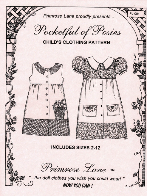 Clever designs, clearly drawn pattern pieces, Dress can sleeveless or with puffed sleeves, Optional one or two colours for the skirt, Sizes 2-12 years