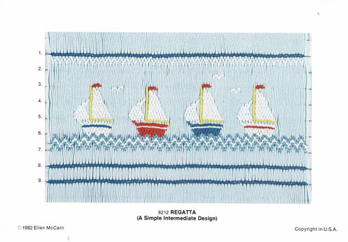 Regatta Smocking plate by Ellen McCarn, Some experience needed, Each boat uses 36 pleats

