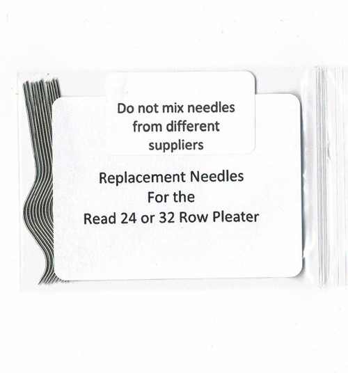 Pack of 12 Replacement Pleater Needles, Suitable for the Read Maxi 24 or Read 32 row pleater, Do not mix these needles with any others, Pleater needles are relatively fragile and will break when the machine is under stress, Therefore, there is no guarantee against breakages or bending 