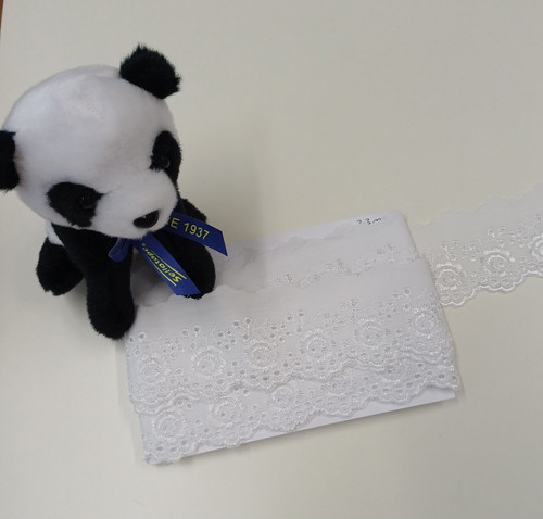 A lovely end of roll piece of broderie anglaise, 4 cm x 3.3 metres, 100% cotton, Wash at 30 degrees
