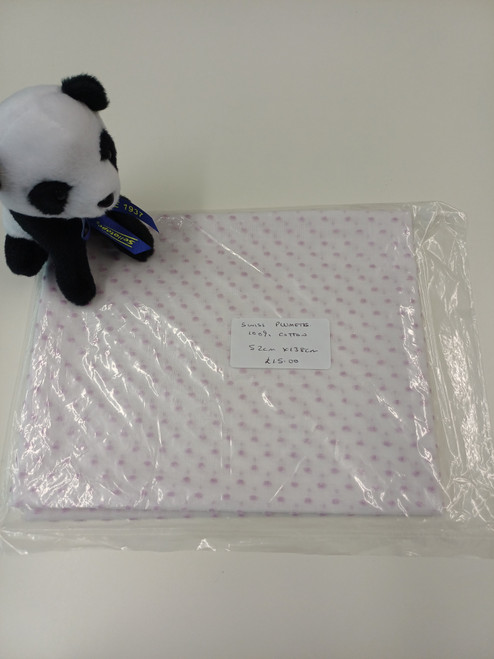 End of roll piece of Swiss plumetis with lilac cut spot, 100% cotton, 52 cm x 138 cm, Wash at 30 degrees