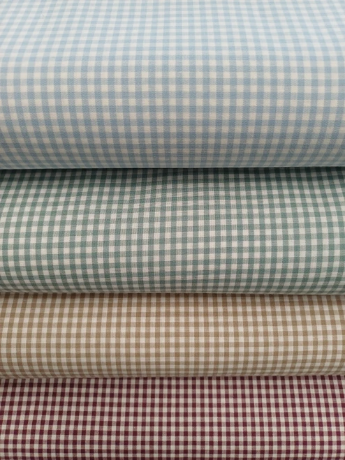 Yarn dyed cotton gingham 3mm squares, 100% cotton, 144 cm wide, 115 gsm, Wash at 30 degrees, Priced per metre, Available in pale blue, sand, duck egg and plum

