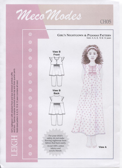 Leigh Girl's Smocked Nightgown & Pyjama pattern by Meco Modes 