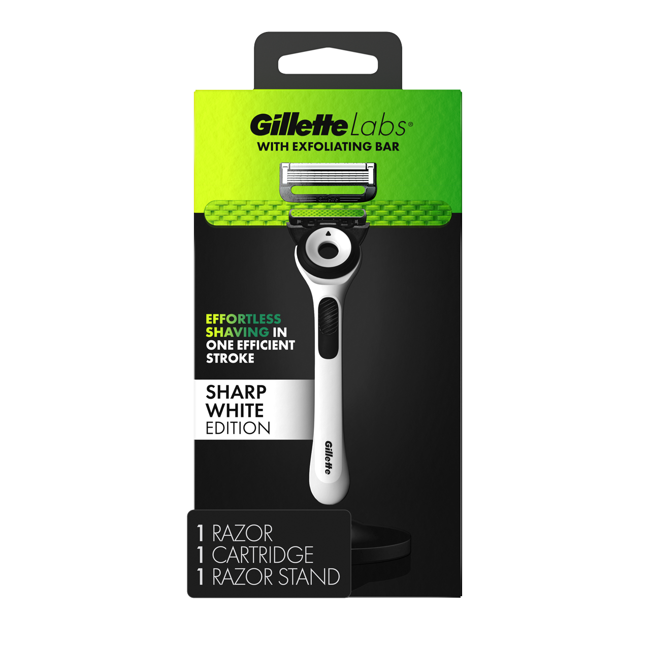 GilletteLabs Exfoliating Bar Razor Sharp White Edition with magnetic stand and five-blade cartridge