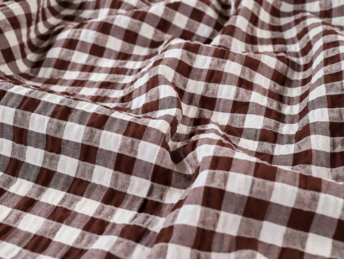 Dressmaking Fabric | Arden Gingham Seersucker - Chocolate & Ivory | Fabric Godmother