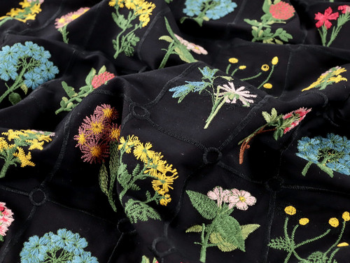 Wholesale Dress Fabric | Mae Floral Embroidered Cotton - Black | Fabric Godmother