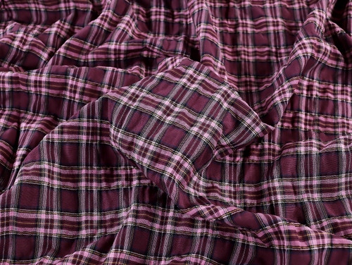 Dressmaking Fabric | Callen Check Seersucker - Burgundy | Fabric Godmother