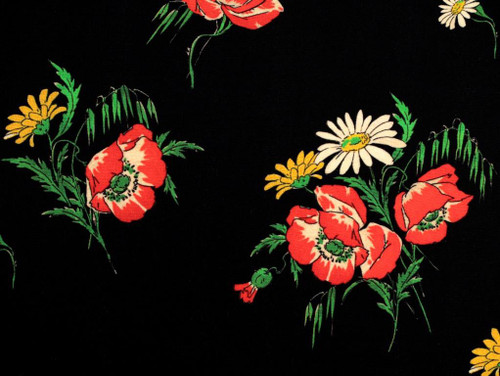 Wholesale Dress Fabric | Poppy Floral Viscose Crepe - Black | Fabric Godmother