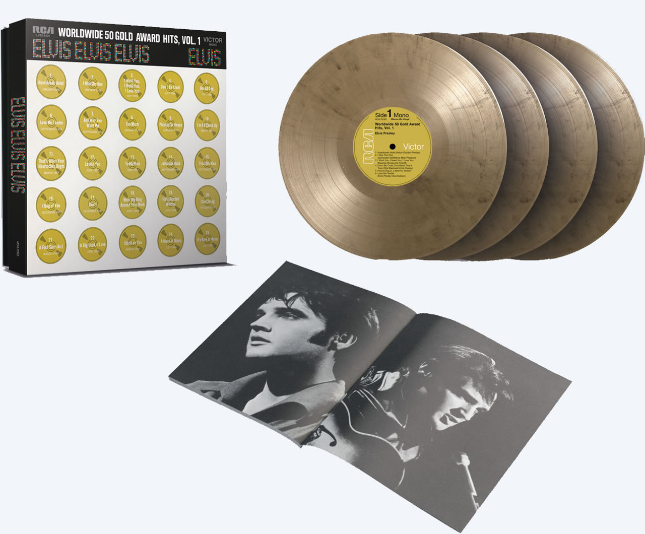 Elvis Presley Worldwide 50 Gold Award Hits Vol. 1 - Limited Gold & Black  Marble 4 LP Record Box Set