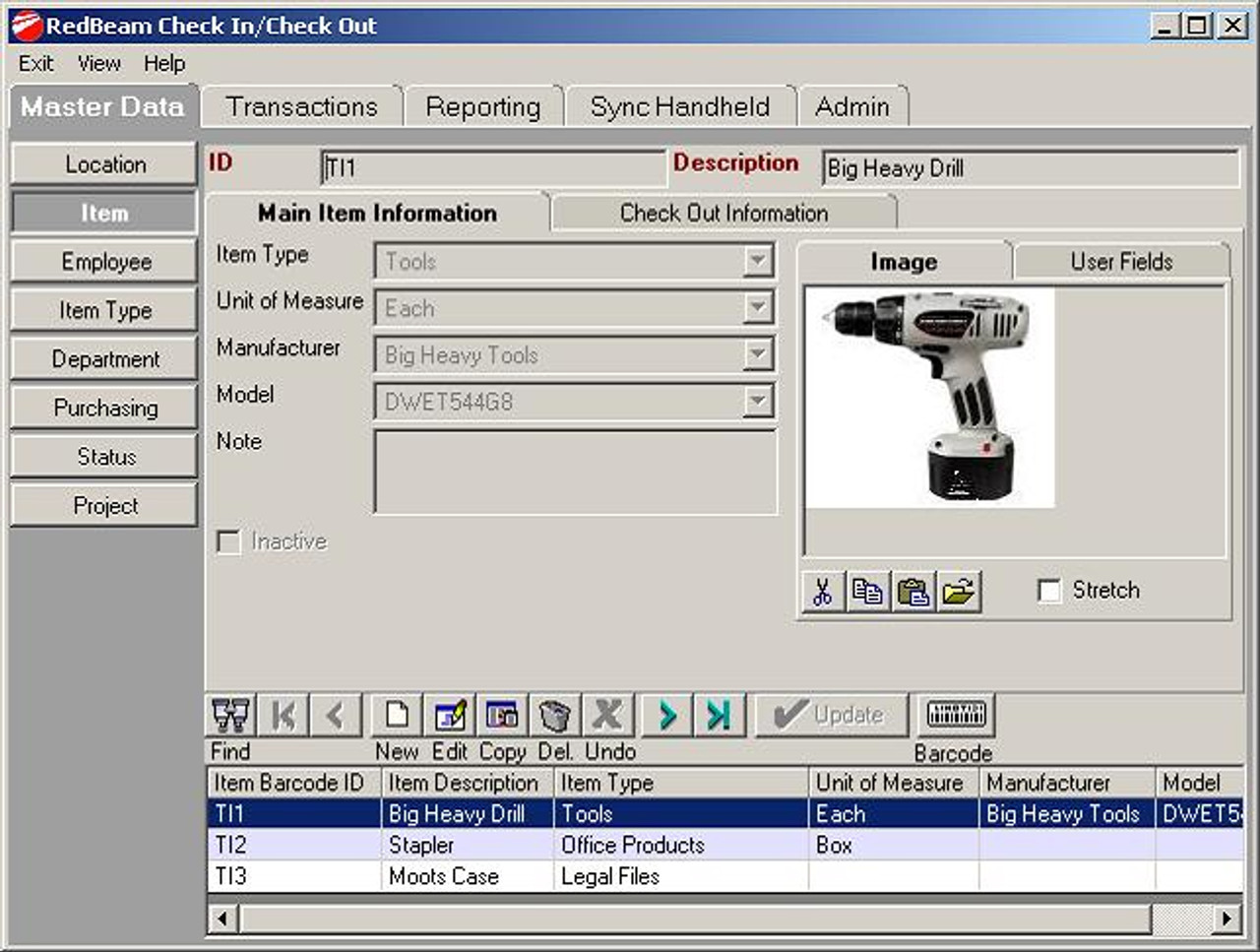 RedBeam Check In / Check Out Software Screenshot