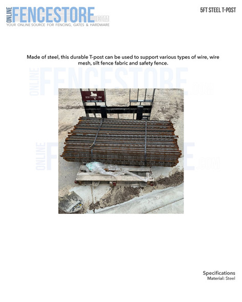 5ft Steel T-Post - Single Post