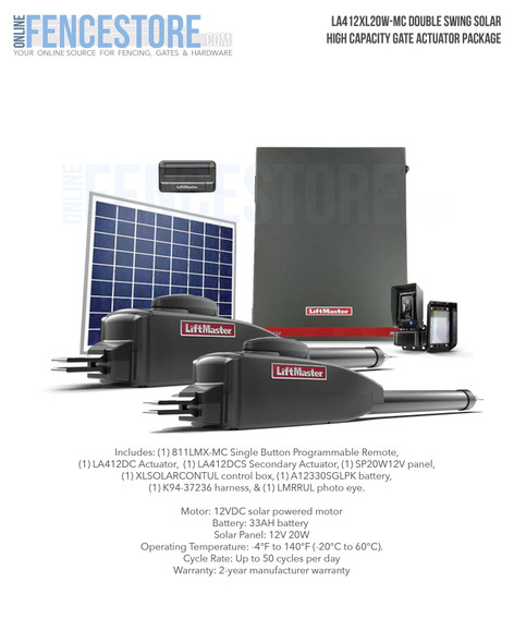 LA412XL20W-MC Double Swing Solar Gate Actuator Package