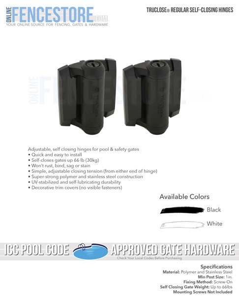 TruClose™ Regular Self-Closing Gate Hinges - 2pcs. Package