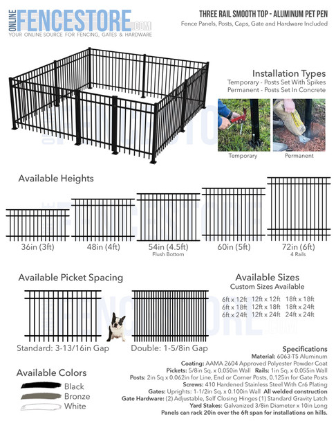 Three Rail Smooth Top Aluminum Pet Pen