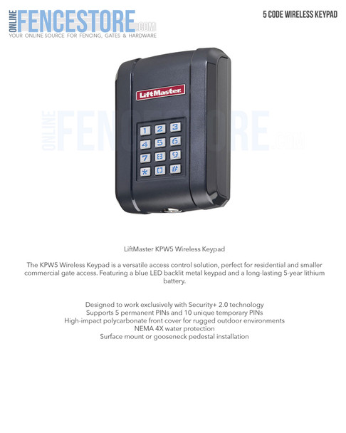 5 Code Wireless Keypad - KPW5
