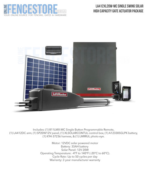 LA412XL20W-MC Single Swing Solar Gate Actuator Package