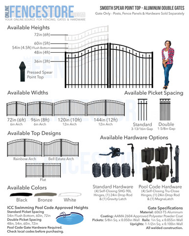 Smooth Spear Point Top Aluminum Double Gates